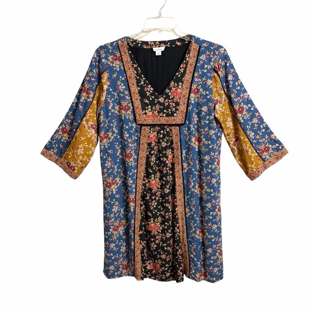 Sundance Boho Festival Patchwork Tunic Dress M Floral Peasant Hippie Crochet